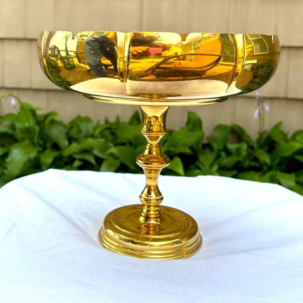 Vintage Baldwin Brass Lotus Pedestal Dish Hollywood Regency